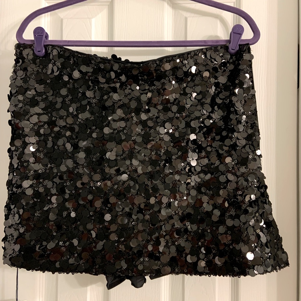 Black Sequin Mini Skort
